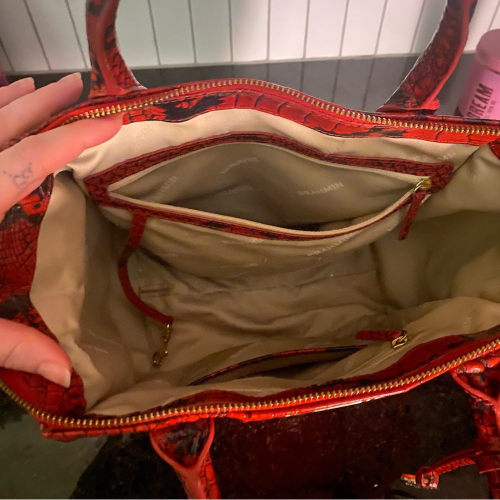 Brahmin Red Croc-Embossed Satchel with Gold Hardware - Picture 4 of 6